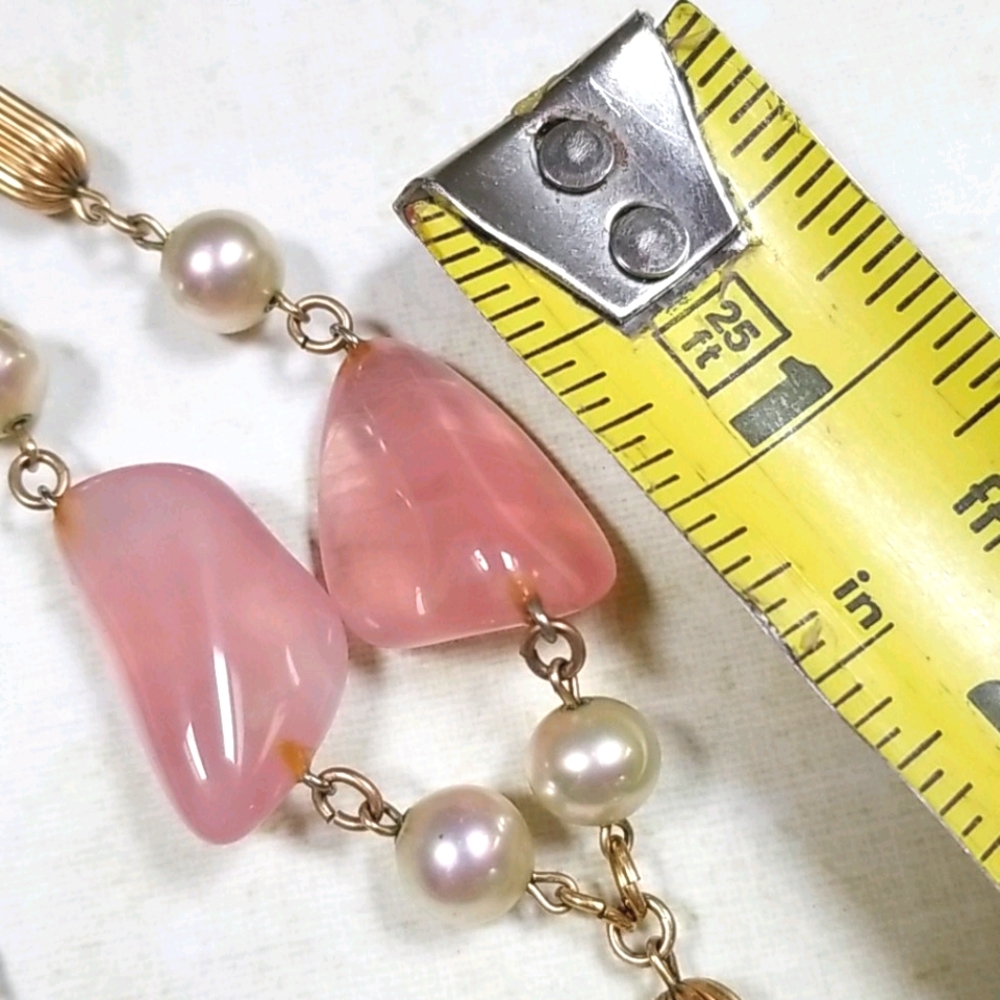Vintage 12K Gold Filled Pink Quartz Majorca Pearl Necklace - Picture 10 of 11